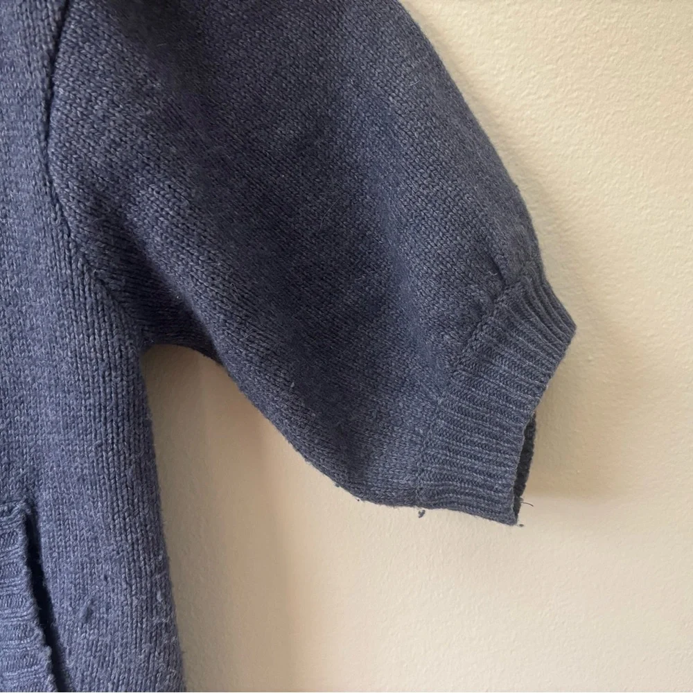 M Rena Blue Knit Button Cardigan Shawl Collar Short Sleeve Sweater Boho Cozy - Picture 3 of 5